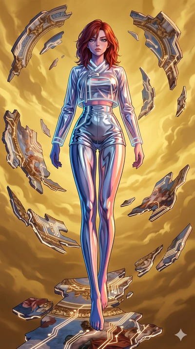 score_9, masterpiece, best quality, ultra-detailed, high-budget anime keyframe, Caucasian woman, strictly human ears. low angle full-body shot filling the entire 9:16 frame with her statuesque presence, stretching the vertical silhouette. propelling 