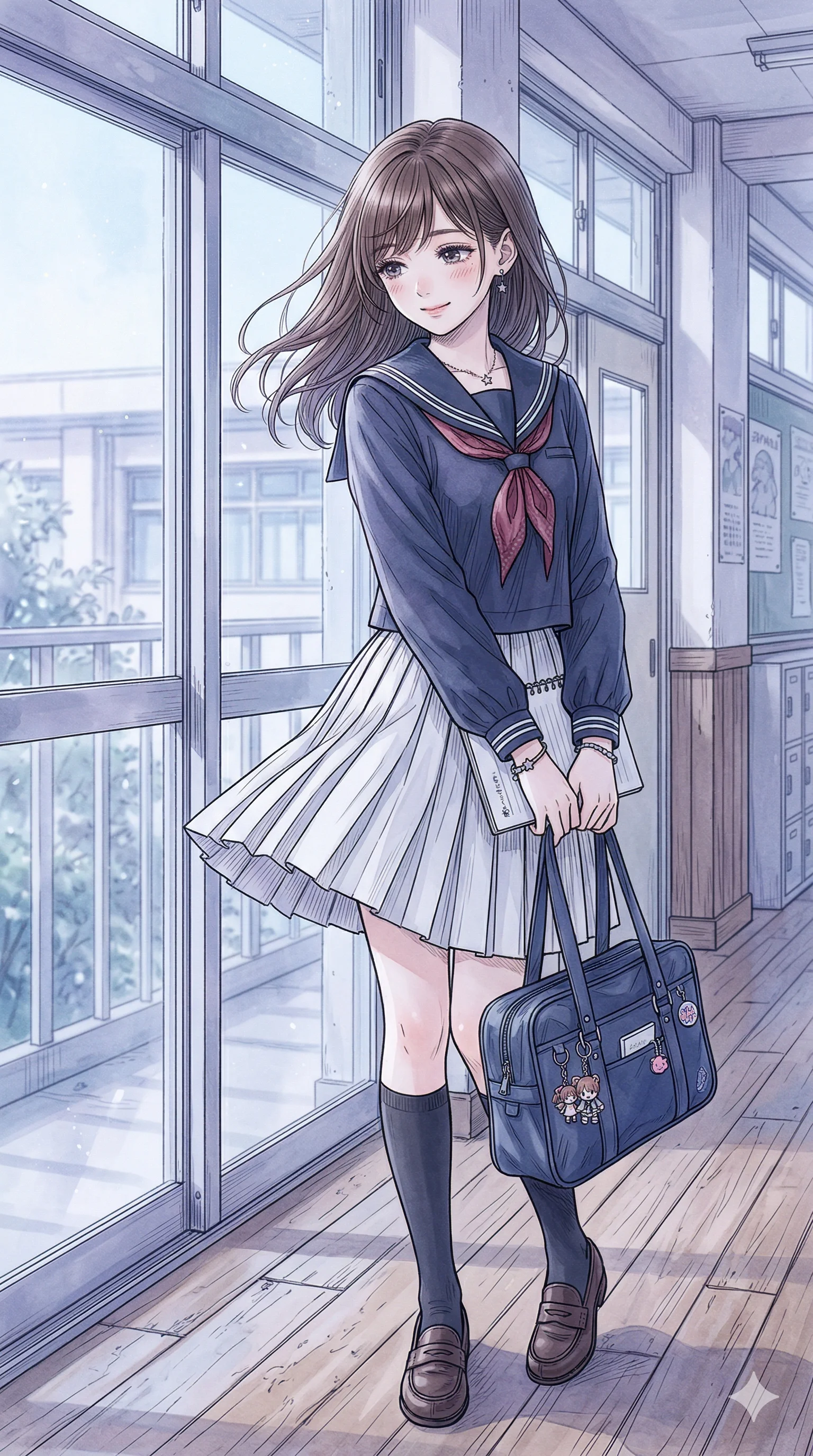 A female student idol with jet-black long hair streaked in emerald, wearing a gothic school uniform. Her golden eyes burn like chaos in control, and the background is painted in heavy impasto with green and black textures swirling like inner storms. 4k, ultra detail, master piece, 9:16 ratio