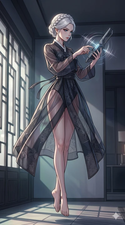 score_9, masterpiece, best quality, ultra-detailed, high-budget anime movie keyframe, cinematic anime lighting, intricate line art, Caucasian (strictly human ears) woman. Mid-air action shot capturing a graceful twist and vertical silhouette. adjusti