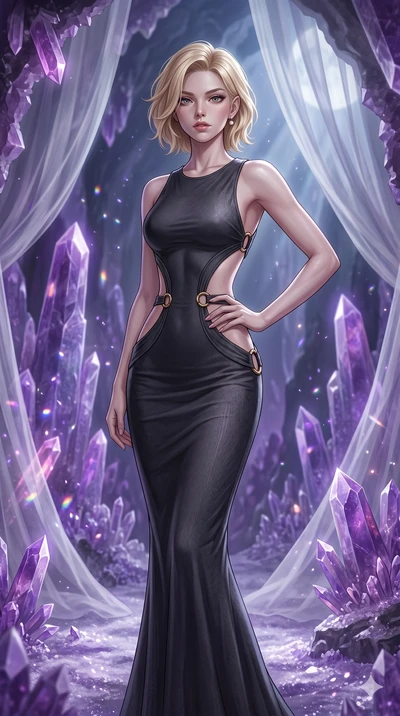 score_9, masterpiece, best quality, ultra-detailed, high-budget anime keyframe, editorial fashion photography, tasteful artistic composition, Caucasian woman, strictly human ears. cowboy shot from the thighs up, character and outfit filling the frame