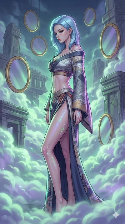 score_9, masterpiece, best quality, ultra-detailed, high-budget anime keyframe, editorial fashion photography, tasteful artistic composition, Korean woman. cowboy shot from the thighs up, character and outfit filling the frame for maximum editorial p
