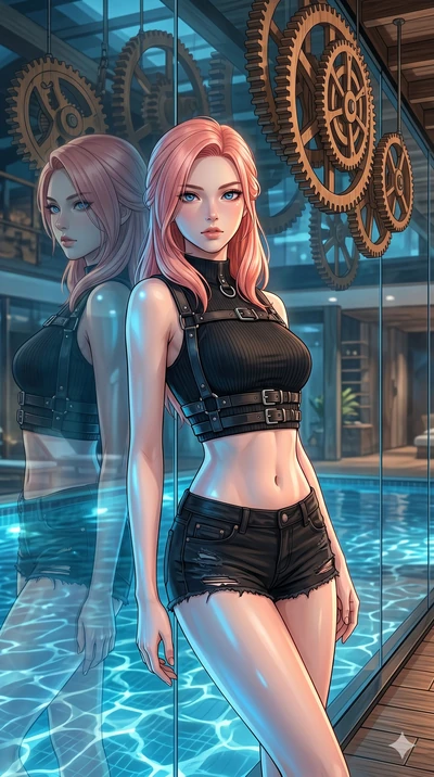 score_9, masterpiece, best quality, ultra-detailed, high-budget anime keyframe, editorial fashion photography, tasteful artistic composition, Japanese woman. cowboy shot from the thighs up, character and outfit filling the frame for maximum editorial