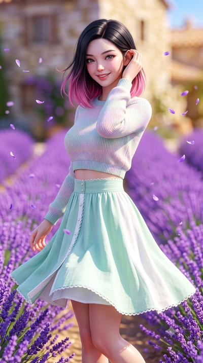 score_9, masterpiece, best quality, ultra-detailed, high-budget anime keyframe, semi-realistic 3D game render, editorial fashion photography, tasteful artistic composition, Korean woman. close-up cowboy shot from the waist and thighs up, the characte