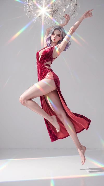 score_9, masterpiece, best quality, ultra-detailed, high-budget anime keyframe, editorial fashion photography, tasteful artistic composition, Caucasian woman. low angle full-body shot from head to toe showing her feet, filling the entire 9:16 vertica