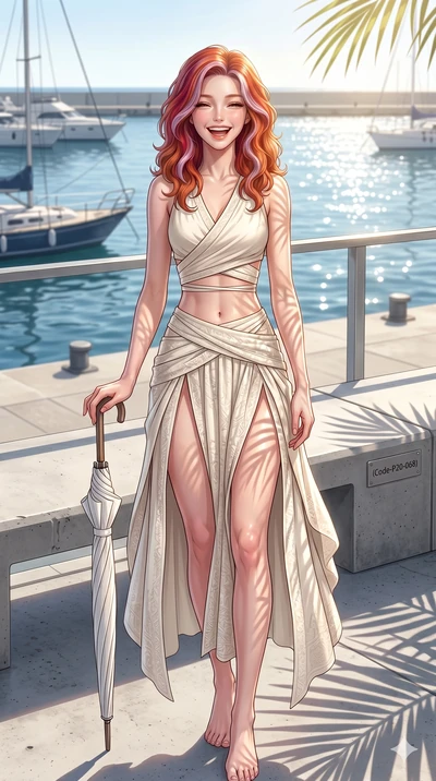 score_9, masterpiece, best quality, ultra-detailed, high-budget anime keyframe, vibrant anime aesthetic, Caucasian woman, strictly human ears. cowboy shot from the thighs up, character and outfit filling the frame for maximum presence. She is posing 
