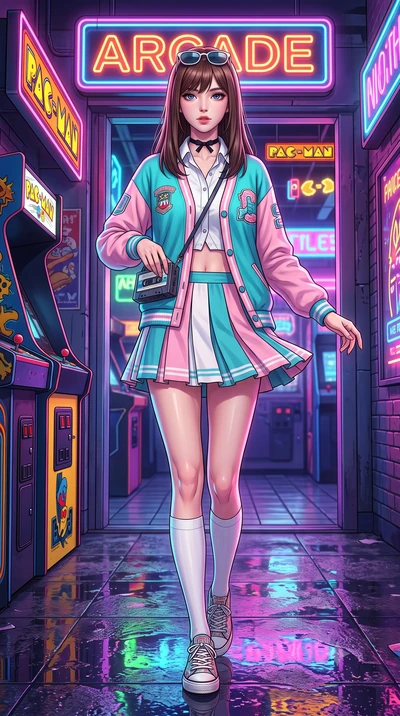 score_9, masterpiece, best quality, ultra-detailed, high-budget anime keyframe, semi-realistic 3D game render, editorial fashion photography, tasteful artistic composition, Korean woman. low angle full-body shot from head to toe showing her feet, fil