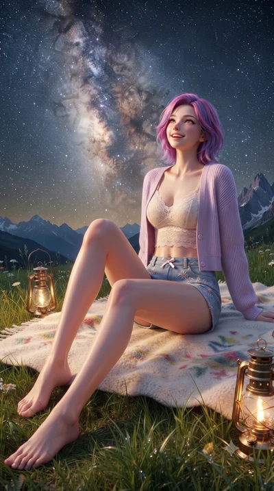 score_9, masterpiece, best quality, ultra-detailed, high-budget anime keyframe, editorial fashion photography, tasteful artistic composition, Caucasian woman. low angle full-body shot from head to toe showing her feet, filling the entire 9:16 vertica