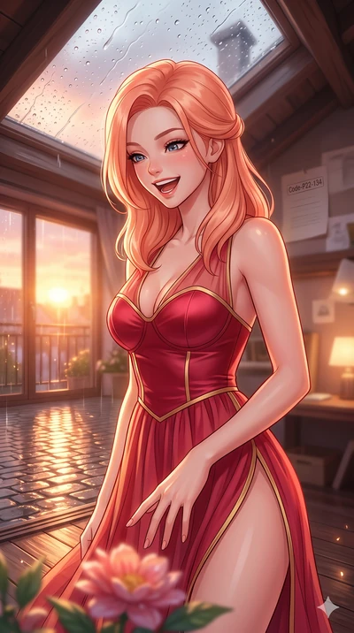 score_9, masterpiece, best quality, ultra-detailed, high-budget anime keyframe, vibrant anime aesthetic, Japanese woman. close-up cowboy shot from the waist and thighs up, the character dominates the composition, filling the frame with her large pres