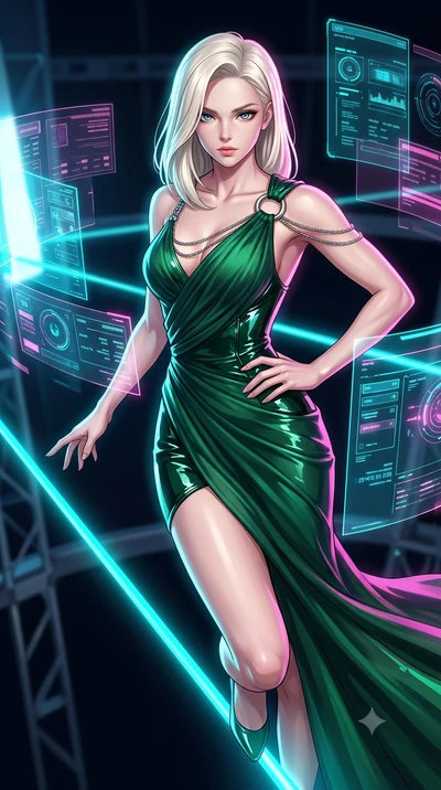 score_9, masterpiece, best quality, ultra-detailed, high-budget anime keyframe, editorial fashion photography, tasteful artistic composition, Caucasian woman. close-up cowboy shot from the waist and thighs up, the character dominates the composition,