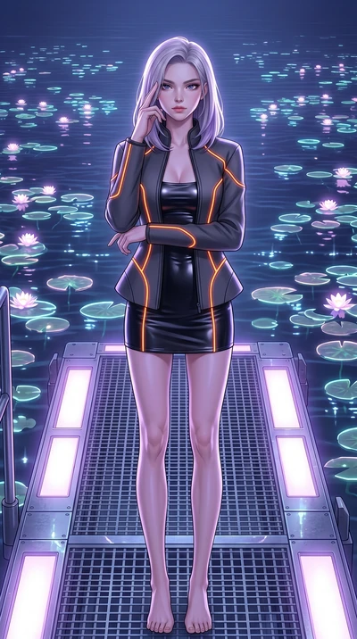 score_9, masterpiece, best quality, ultra-detailed, high-budget anime keyframe, editorial fashion photography, tasteful artistic composition, Caucasian woman, strictly human ears. cowboy shot from the thighs up, character and outfit filling the frame