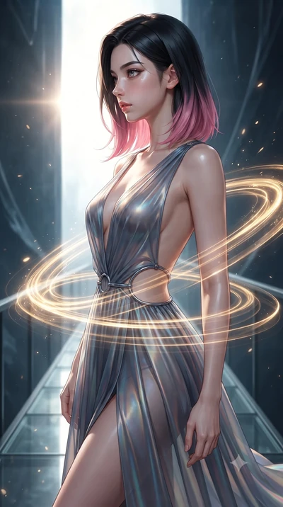 score_9, masterpiece, best quality, ultra-detailed, high-budget anime keyframe, editorial fashion photography, tasteful artistic composition, Korean woman. close-up cowboy shot from the waist and thighs up, the character dominates the composition, fi