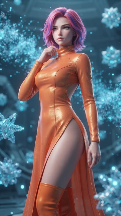 score_9, masterpiece, best quality, ultra-detailed, high-budget anime keyframe, editorial fashion photography, tasteful artistic composition, Caucasian woman. close-up cowboy shot from the waist and thighs up, the character dominates the composition,