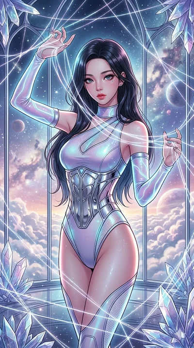 score_9, masterpiece, best quality, ultra-detailed, high-budget anime movie keyframe, cinematic anime lighting, intricate line art, Caucasian (strictly human ears) woman. Upper body filling screen focusing on her alluring features and slim-fit silhou