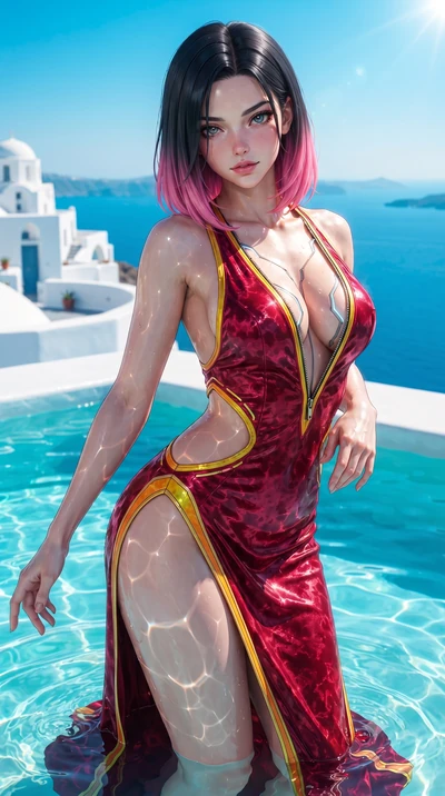 score_9, masterpiece, best quality, ultra-detailed, high-budget anime keyframe, editorial fashion photography, tasteful artistic composition, Korean woman. close-up cowboy shot from the waist and thighs up, the character dominates the composition, fi