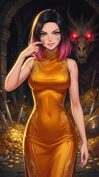 score_9, masterpiece, best quality, ultra-detailed, high-budget anime keyframe, clean line-art, cel-shading, Korean woman. close-up cowboy shot from the waist and thighs up, the character dominates the composition, filling the frame with her large pr