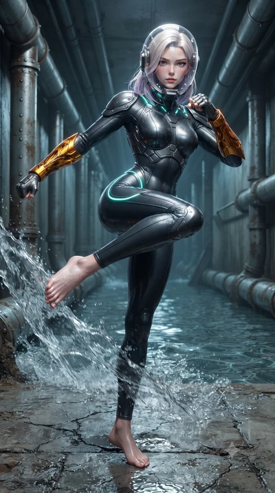 score_9, masterpiece, best quality, ultra-detailed, high-budget anime keyframe, editorial fashion photography, tasteful artistic composition, Caucasian woman. low angle full-body shot from head to toe showing her feet, filling the entire 9:16 vertica