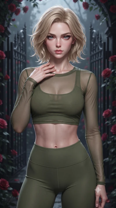 score_9, masterpiece, best quality, ultra-detailed, high-budget anime keyframe, editorial fashion photography, tasteful artistic composition, Caucasian woman. close-up cowboy shot from the waist and thighs up, the character dominates the composition,