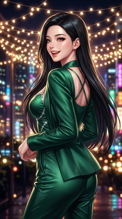 score_9, masterpiece, best quality, ultra-detailed, high-budget anime keyframe, editorial fashion photography, tasteful artistic composition, Korean woman. close-up cowboy shot from the waist and thighs up, the character dominates the composition, fi