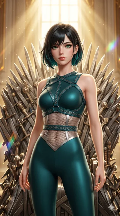 첨부의 캐릭터 얼굴만 유지해, score_9, masterpiece, best quality, ultra-detailed, Set B: Semi-realistic 3D Game Render, Caucasian woman (strictly human ears). Upper body close-up from the thighs up, character filling the screen for maximum presence. Standing on a