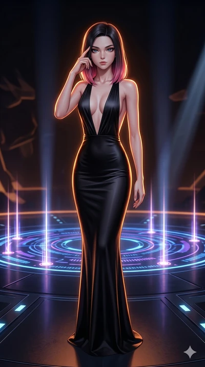 score_9, masterpiece, best quality, ultra-detailed, high-budget anime keyframe, editorial fashion photography, tasteful artistic composition, Korean woman. cowboy shot from the thighs up, character and outfit filling the frame for maximum editorial p