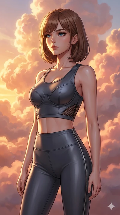 score_9, masterpiece, best quality, ultra-detailed, high-budget anime keyframe, editorial fashion photography, tasteful artistic composition, Caucasian woman, strictly human ears. cowboy shot from the thighs up, character and outfit filling the frame