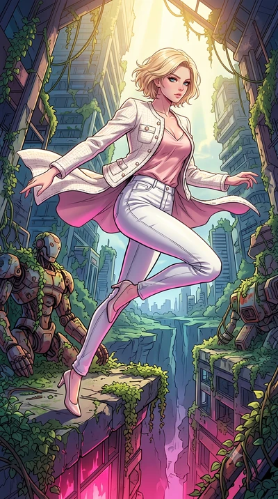 score_9, masterpiece, best quality, ultra-detailed, high-budget anime keyframe, clean line-art, cel-shading, Caucasian woman, strictly human ears. low angle full-body shot from head to toe showing her feet, filling the entire 9:16 vertical frame with
