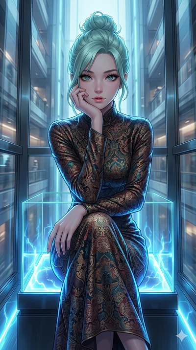 score_9, masterpiece, best quality, ultra-detailed, high-budget anime keyframe, editorial fashion photography, tasteful artistic composition, Japanese woman. cowboy shot from the thighs up, character and outfit filling the frame for maximum editorial