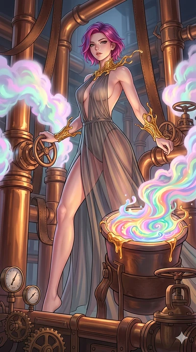 score_9, masterpiece, best quality, ultra-detailed, high-budget anime keyframe, Caucasian woman, strictly human ears. low angle full-body shot filling the entire 9:16 frame with her statuesque presence, stretching the vertical silhouette. operating a