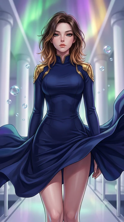 score_9, masterpiece, best quality, ultra-detailed, high-budget anime keyframe, editorial fashion photography, tasteful artistic composition, Korean woman. close-up cowboy shot from the waist and thighs up, the character dominates the composition, fi