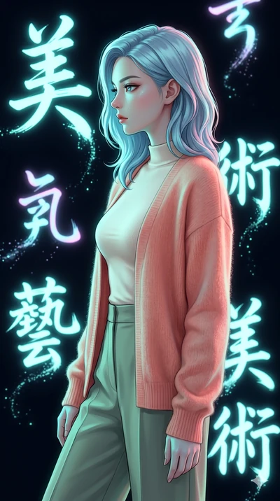 score_9, masterpiece, best quality, ultra-detailed, high-budget anime keyframe, editorial fashion photography, tasteful artistic composition, Korean woman. close-up cowboy shot from the waist and thighs up, the character dominates the composition, fi
