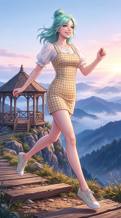 score_9, masterpiece, best quality, ultra-detailed, high-budget anime keyframe, semi-realistic 3D game render, editorial fashion photography, tasteful artistic composition, Japanese woman. low angle full-body shot from head to toe showing her feet, f