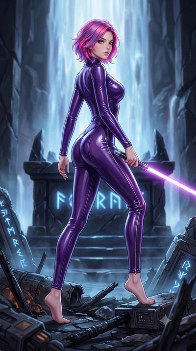 score_9, masterpiece, best quality, ultra-detailed, high-budget anime keyframe, editorial fashion photography, tasteful artistic composition, Caucasian woman. low angle full-body shot from head to toe showing her feet, filling the entire 9:16 vertica