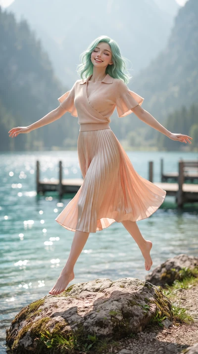 score_9, masterpiece, best quality, ultra-detailed, high-budget anime keyframe, editorial fashion photography, tasteful artistic composition, Japanese woman. low angle full-body shot from head to toe showing her feet, filling the entire 9:16 vertical
