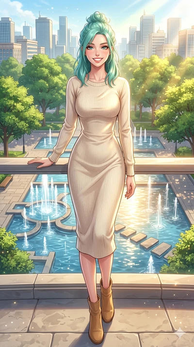 score_9, masterpiece, best quality, ultra-detailed, high-budget anime keyframe, vibrant anime aesthetic, Japanese woman. low angle full-body shot from head to toe showing her feet, filling the entire 9:16 vertical frame with her statuesque presence, 