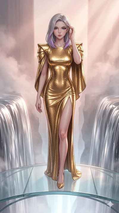 score_9, masterpiece, best quality, ultra-detailed, high-budget anime keyframe, editorial fashion photography, tasteful artistic composition, Caucasian woman, strictly human ears. cowboy shot from the thighs up, character and outfit filling the frame
