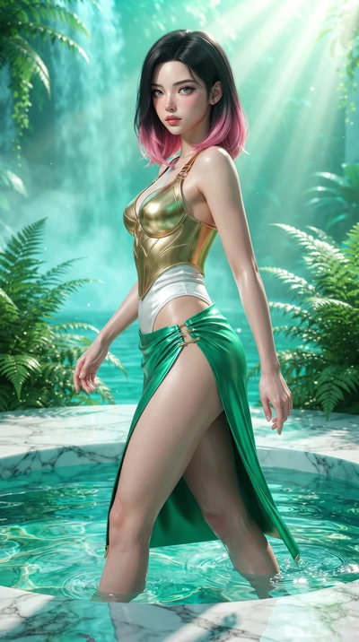 score_9, masterpiece, best quality, ultra-detailed, high-budget anime keyframe, editorial fashion photography, tasteful artistic composition, Korean woman. close-up cowboy shot from the waist and thighs up, the character dominates the composition, fi