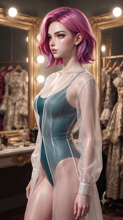 score_9, masterpiece, best quality, ultra-detailed, high-budget anime keyframe, editorial fashion photography, tasteful artistic composition, Caucasian woman. close-up cowboy shot from the waist and thighs up, the character dominates the composition,