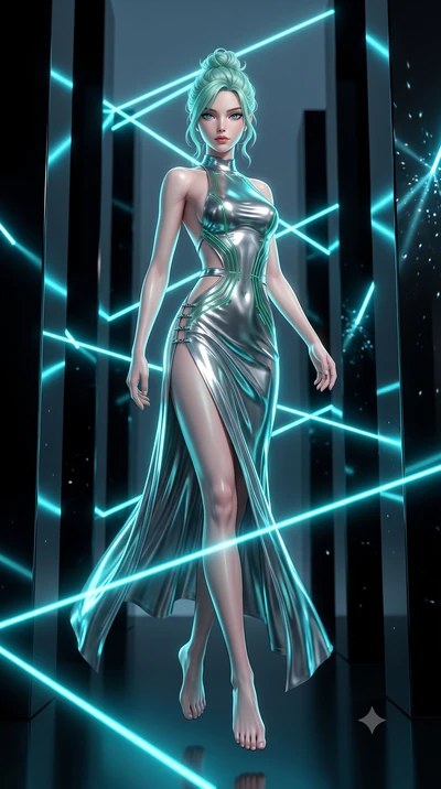 score_9, masterpiece, best quality, ultra-detailed, high-budget anime keyframe, editorial fashion photography, tasteful artistic composition, Japanese woman. low angle full-body shot from head to toe showing her feet, filling the entire 9:16 vertical