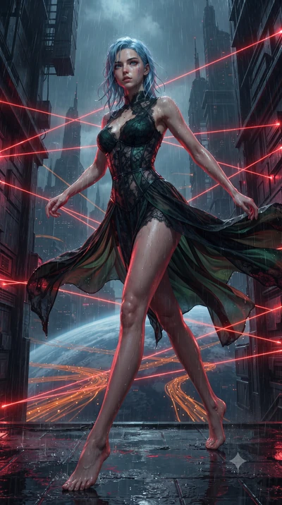 score_9, masterpiece, best quality, ultra-detailed, high-budget anime keyframe, editorial fashion photography, tasteful artistic composition, realistic cosplay photography, Korean woman. low angle full-body shot from head to toe showing her feet, fil