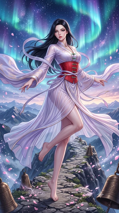 score_9, masterpiece, best quality, ultra-detailed, high-budget anime keyframe, semi-realistic 3D game render, editorial fashion photography, tasteful artistic composition, Korean woman. low angle full-body shot from head to toe showing her feet, fil