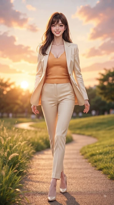 score_9, masterpiece, best quality, ultra-detailed, high-budget anime keyframe, editorial fashion photography, tasteful artistic composition, Korean woman. low angle full-body shot from head to toe showing her feet, filling the entire 9:16 vertical f