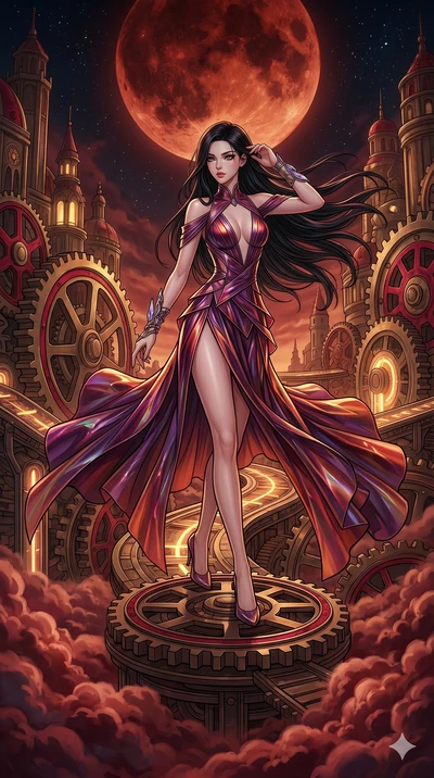 score_9, masterpiece, best quality, ultra-detailed, high-budget anime movie keyframe, cinematic anime lighting, intricate line art, Caucasian (strictly human ears) anime girl. Low angle cowboy shot filling the entire 9:16 frame with her statuesque pr