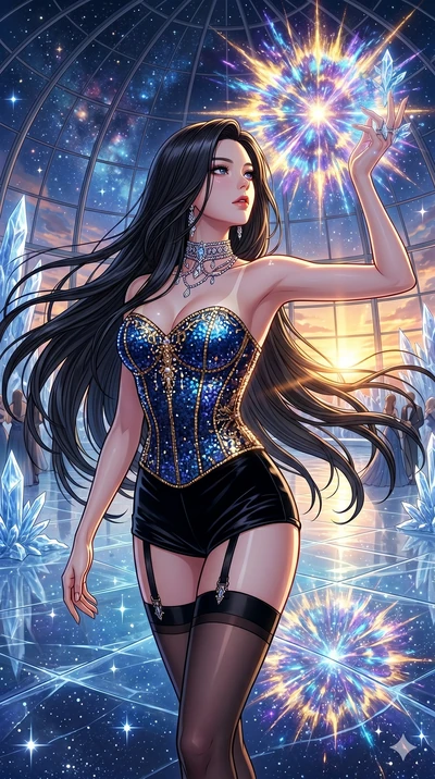 score_9, masterpiece, best quality, ultra-detailed, high-budget anime movie keyframe, cinematic anime lighting, intricate line art, Korean woman. Upper body filling screen focusing on her alluring features and slim-fit silhouette. observing a superno