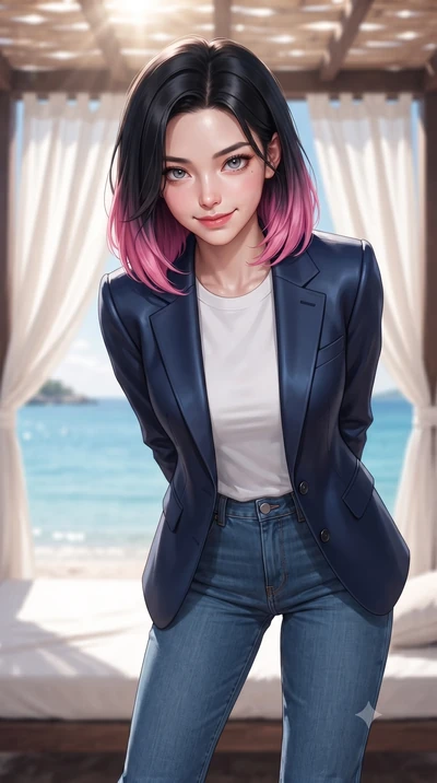score_9, masterpiece, best quality, ultra-detailed, high-budget anime keyframe, editorial fashion photography, tasteful artistic composition, Korean woman woman. close-up cowboy shot from the waist and thighs up, the character dominates the compositi