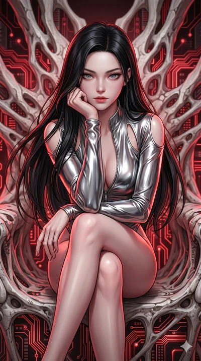 score_9, masterpiece, best quality, ultra-detailed, high-budget anime keyframe, editorial fashion photography, tasteful artistic composition, Korean woman. Upper body close-up from the thighs up, character filling the screen for maximum presence. She