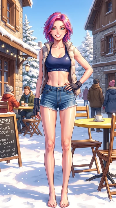 score_9, masterpiece, best quality, ultra-detailed, high-budget anime keyframe, vibrant anime aesthetic, Caucasian woman, strictly human ears. cowboy shot from the thighs up, character and outfit filling the frame for maximum presence. She is posing 