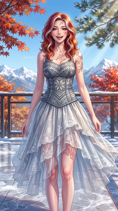 score_9, masterpiece, best quality, ultra-detailed, high-budget anime keyframe, vibrant anime aesthetic, Caucasian woman, strictly human ears. cowboy shot from the thighs up, character and outfit filling the frame for maximum presence. She is posing 