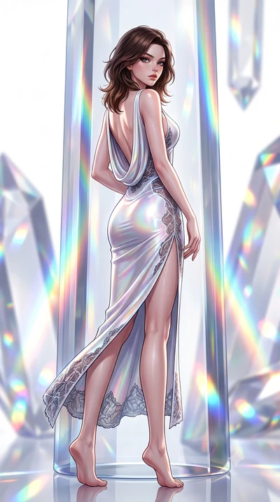 score_9, masterpiece, best quality, ultra-detailed, high-budget anime keyframe, semi-realistic 3D game render, editorial fashion photography, tasteful artistic composition, Korean woman. low angle full-body shot from head to toe showing her feet, fil
