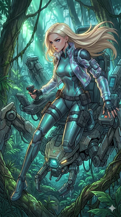 score_9, masterpiece, best quality, ultra-detailed, high-budget anime movie keyframe, cinematic anime lighting, intricate line art, Caucasian (strictly human ears) woman. Low angle cowboy shot capturing a powerful motion and statuesque presence. pilo