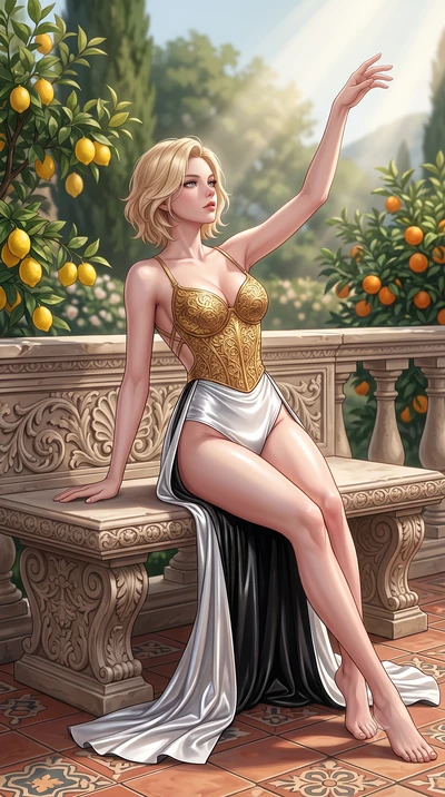 score_9, masterpiece, best quality, ultra-detailed, high-budget anime keyframe, semi-realistic 3D game render, editorial fashion photography, tasteful artistic composition, Caucasian woman. close-up cowboy shot from the waist and thighs up, the chara